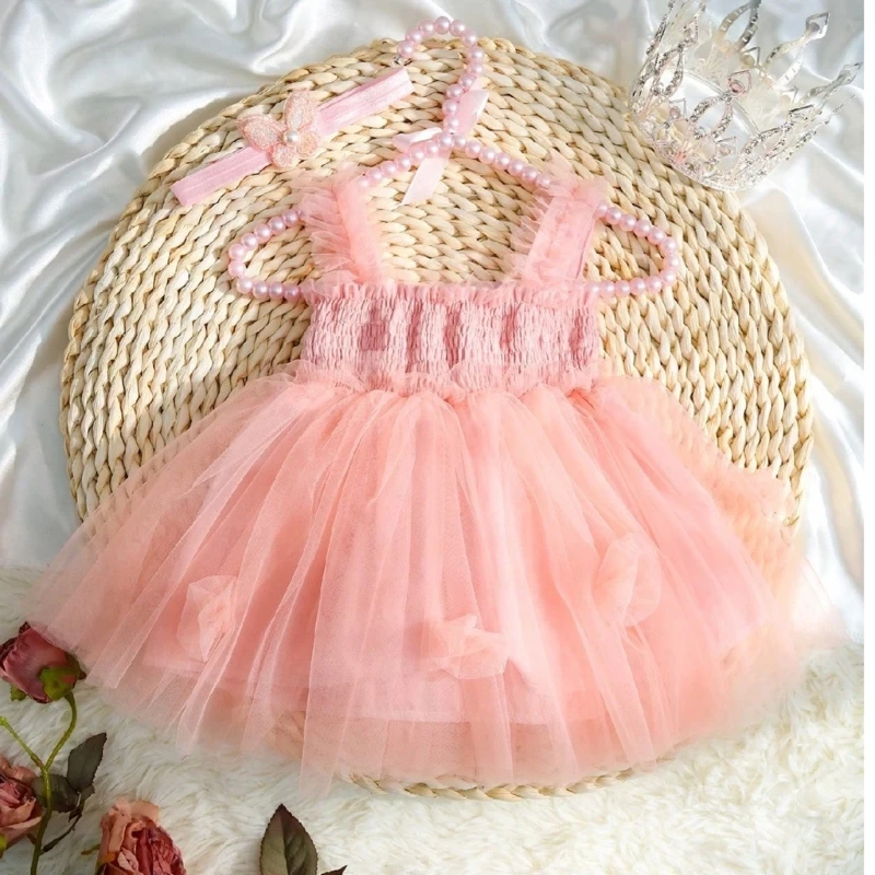 2Pcs Newborns Photography Suit Baby Girls Butterfly Tulle Dress Sleeveless and Matching Headband Set for Photoshoots