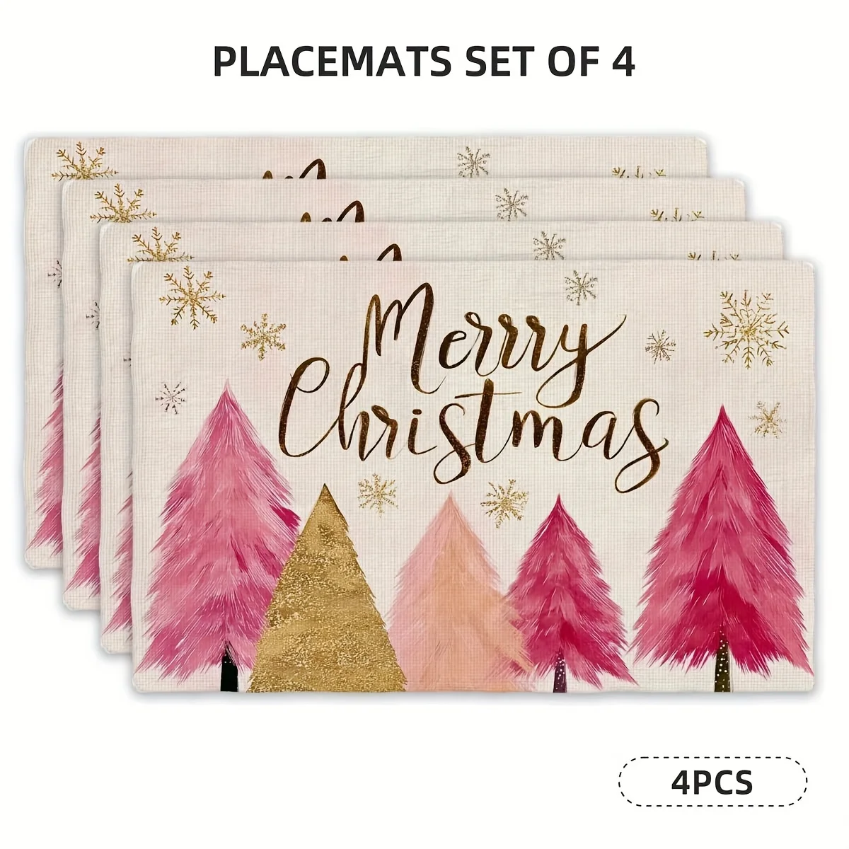 4pcs Printed Placemats Set - Pink Tree 