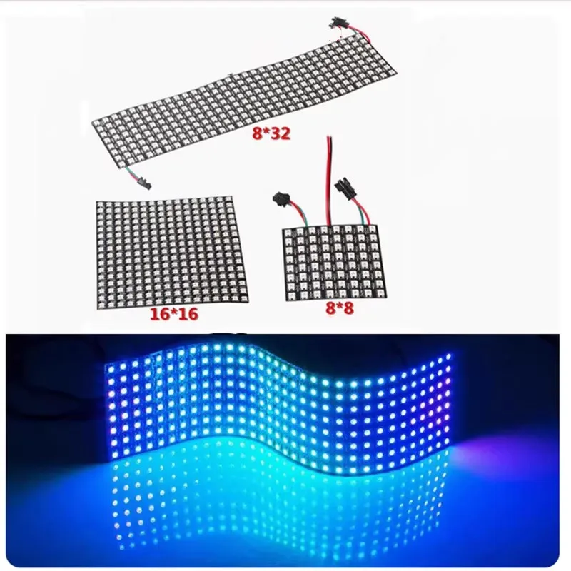 DC12V WS2815 DC5V WS2812B LED Pixel Panel 8X8 16X16 8X32 Flexible Screen RGB Led Module Individually Addressable LED Strip