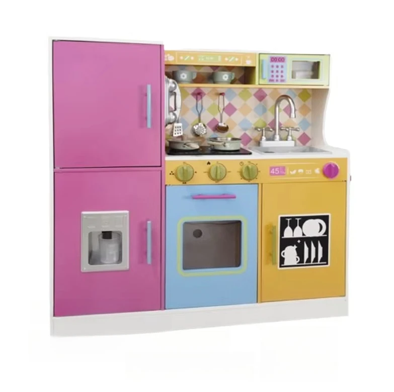 

Unisex Wooden Kitchen Toy Set Ages 2-7 Educational Pretend Play Refrigerator Toy Safety Certified Color Box Packaging