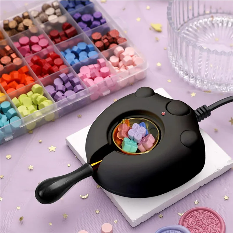 Electric Wax Seal Warmer, Black Wax Seal Kit With Spoon And Tweezers Great Tool For DIY Wax Seals, US Plug-T48C