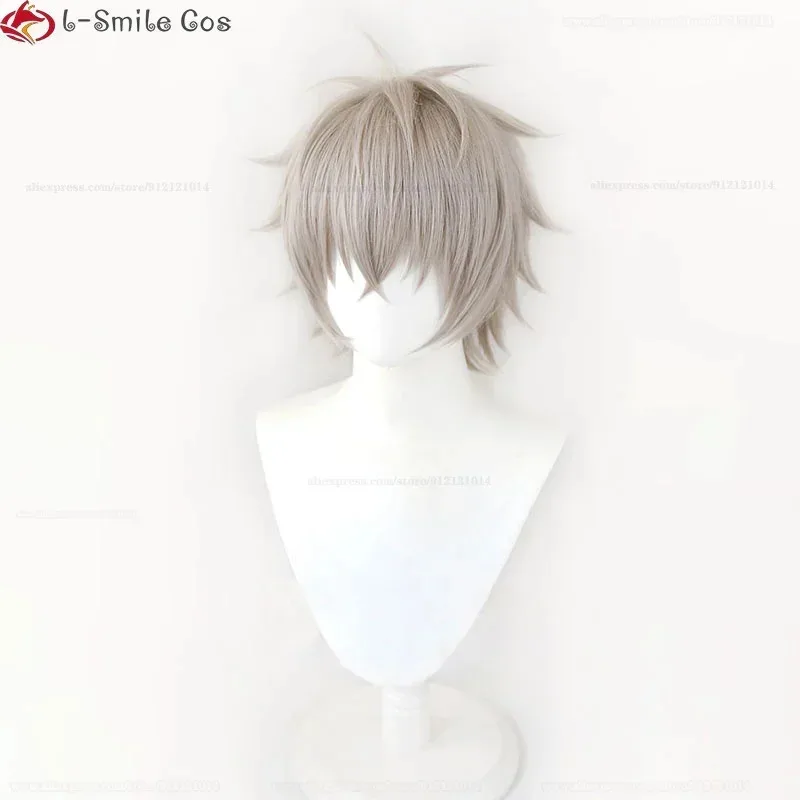CyGame Ensemble Stars ES 오가미 코가 코스프레 가발 회색 짧은 머리 내열성 합성 할로윈 파티 남자 가발 + 가발 모자