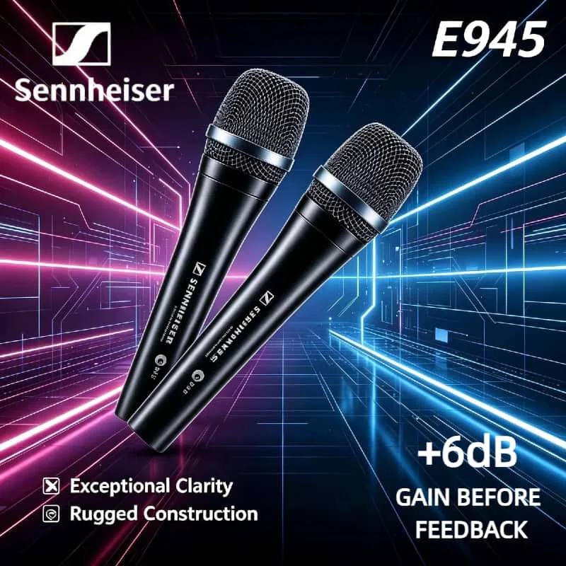 

Динамические микрофоны Sennheiser E945, комплект из 2 шт., для живого вокала, суперкардиоидные, проводные, профессиональные, для сцены, для певцов, черные