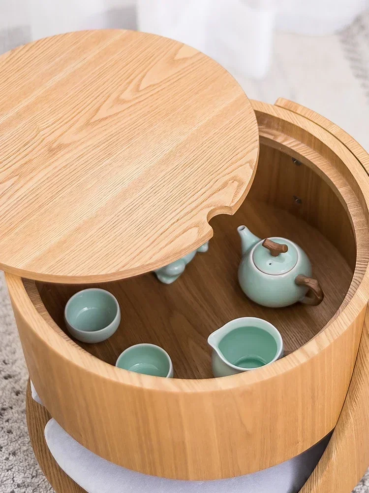 Hot SalseSmall Coffee Table, Nordic Japanese Style Solid Wood Tatami, Light Luxury, Simple Modern Tatami, Cushion, Small Round T