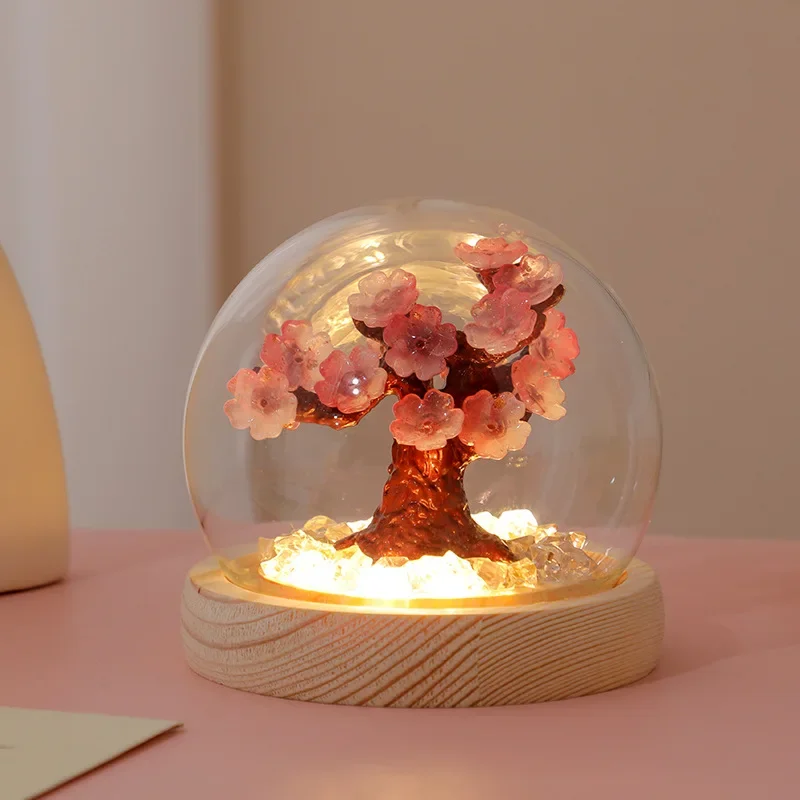 New 1pc Handmade DIY Cherry Blossom Tree Peach Blossom Night Light Creative Atmosphere Light Bedroom Warm Decoration Ornaments