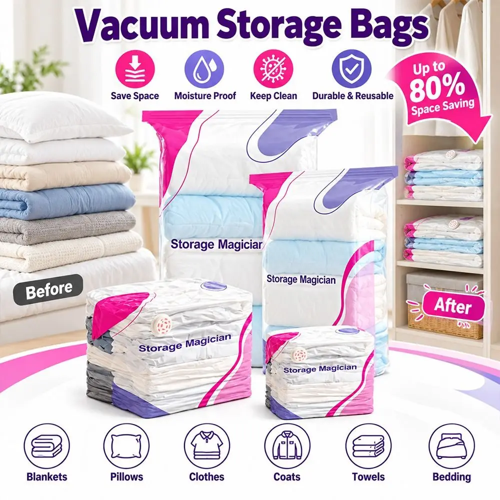 No Pump Vacuum Storage Bags Large Capacity Press & Seal Seal Compression Bag Space Saving Dust-proof Clothing Seal Bag
