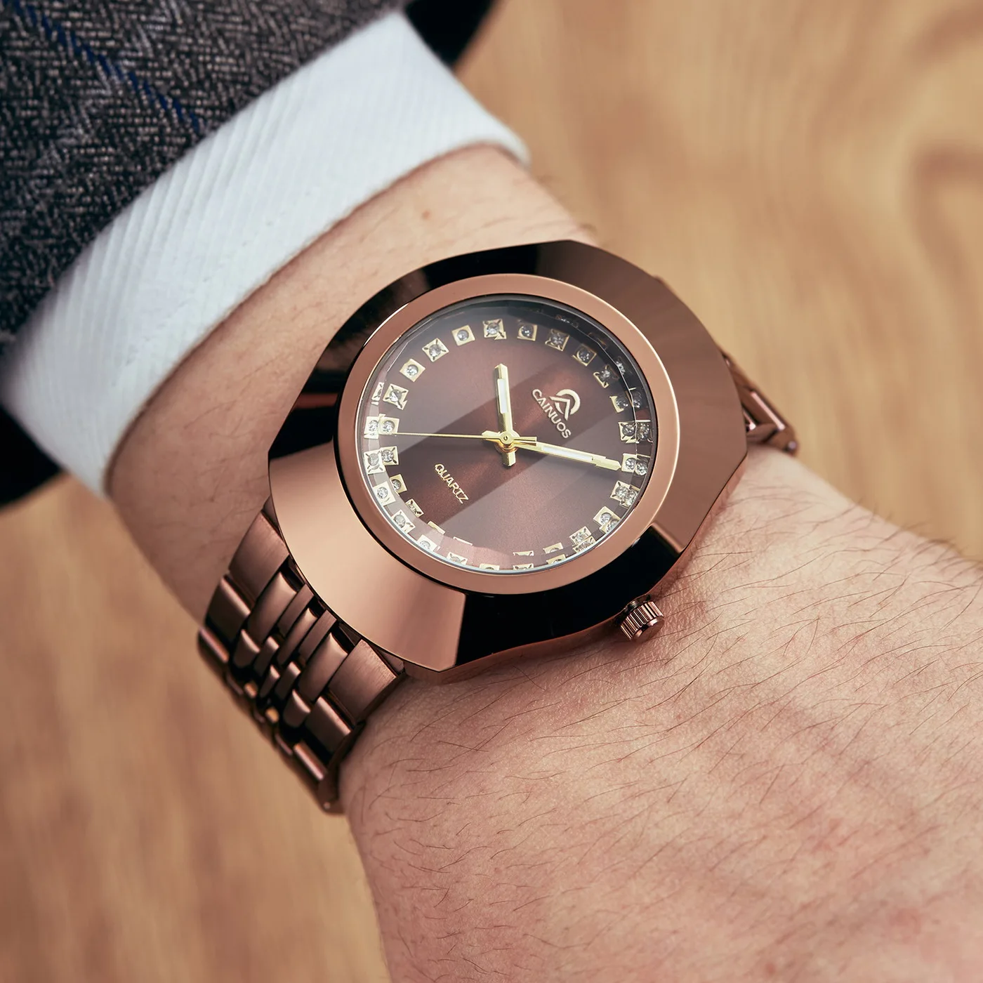 Vintage Gold Couple Quartz Watches Waterproof Pair Wristwatch Stainless Steel Strap Diamond Encrusted Dial Men Women Lover Watch