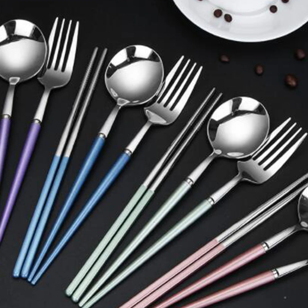 

3 Pcs Stainless Steel Cutlery Spoon Chopsticks Storage Case Kit Travel Silverware Set Camping Utensils Kitchen Tools