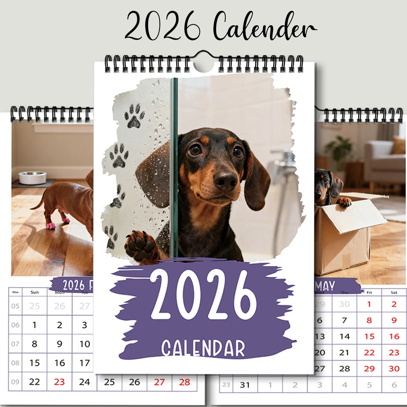 1 ชิ้น 2026 ปฏิทินลายดัชชุนด์น่ารัก เหมาะสำหรับตกแต่งบ้านของคนรักสัตว์เลี้ยง เหมาะสำหรับผู้ที่ชื่นชอบสัตว์เลี้ยง ของขวัญที่อบอุ่นใจ