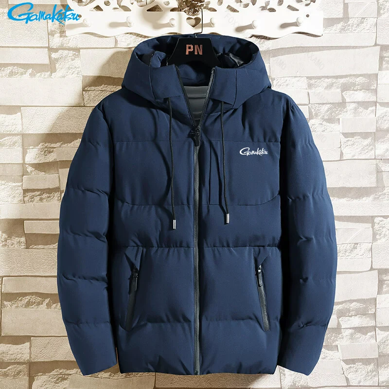 

Gamakatsu зимняя мужская куртка, теплая утолщенная хлопковая стеганая куртка для рыбалки, повседневные пальто с капюшоном, мужская ветрозащитная однотонная верхняя одежда