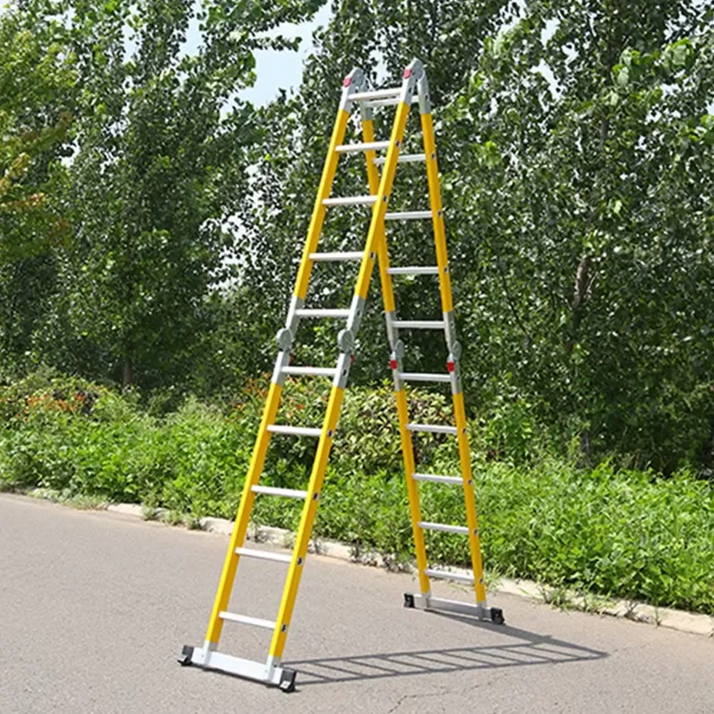 Safety & Durability Foldable 4-Section Insulated Fiberglass Ladder Small Joint Folding Ladder