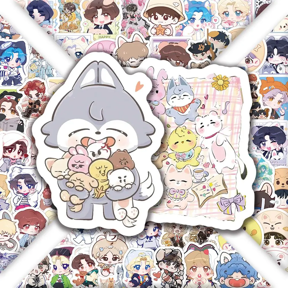 100 adesivi in plastica per animali skzoo versione Q, adesivi impermeabili con stelle come Fang Can, Huang Xuanchen e Xu Zhangbin