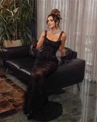 Sexy Lace Mermaid formal evening gown with halter tulle floor-length party ball dress Dubai Women vestidos de noche فساتين السه