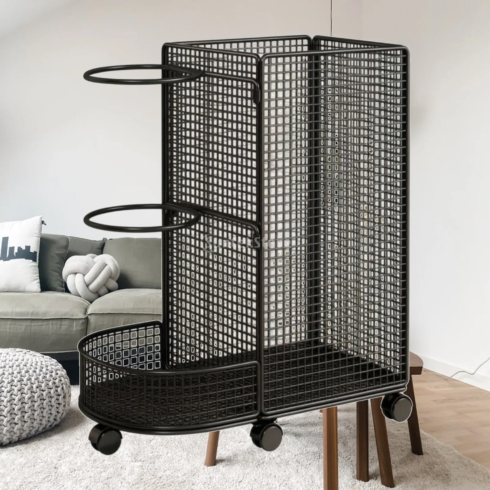 Wheeled Sports Equipment Storage Rack Multi Compartment Sports Storage Rack with Lower Basket Versatile Mobile for Home Gym