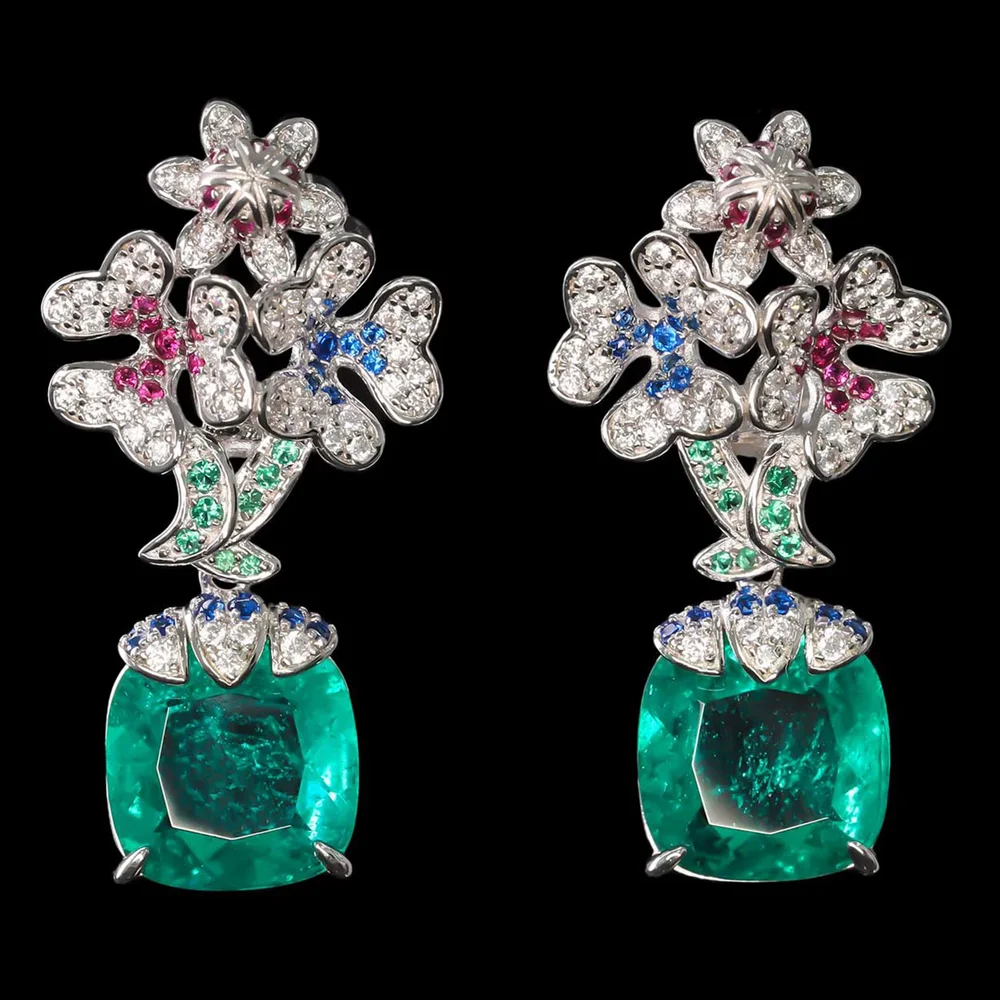 

KQDANCE New Vintage 925 Sterling Silver 18 CT Lab Sapphire Emerald High Carbon Diamonds Drop Dangle Flower Earrings For Party