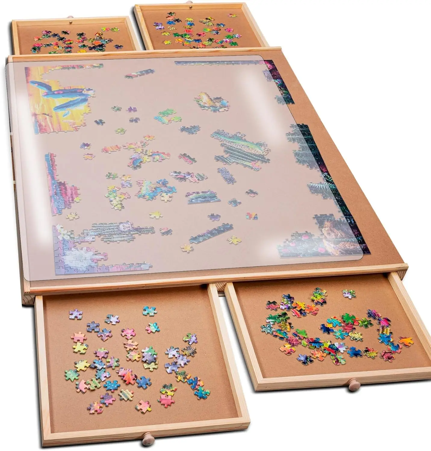 

1000 Piece Portable Wooden Jigsaw Puzzle Tray with Drawers and Cover - Sturdy Table for Outdoor Fun, Patio & Easter Gift Idea
