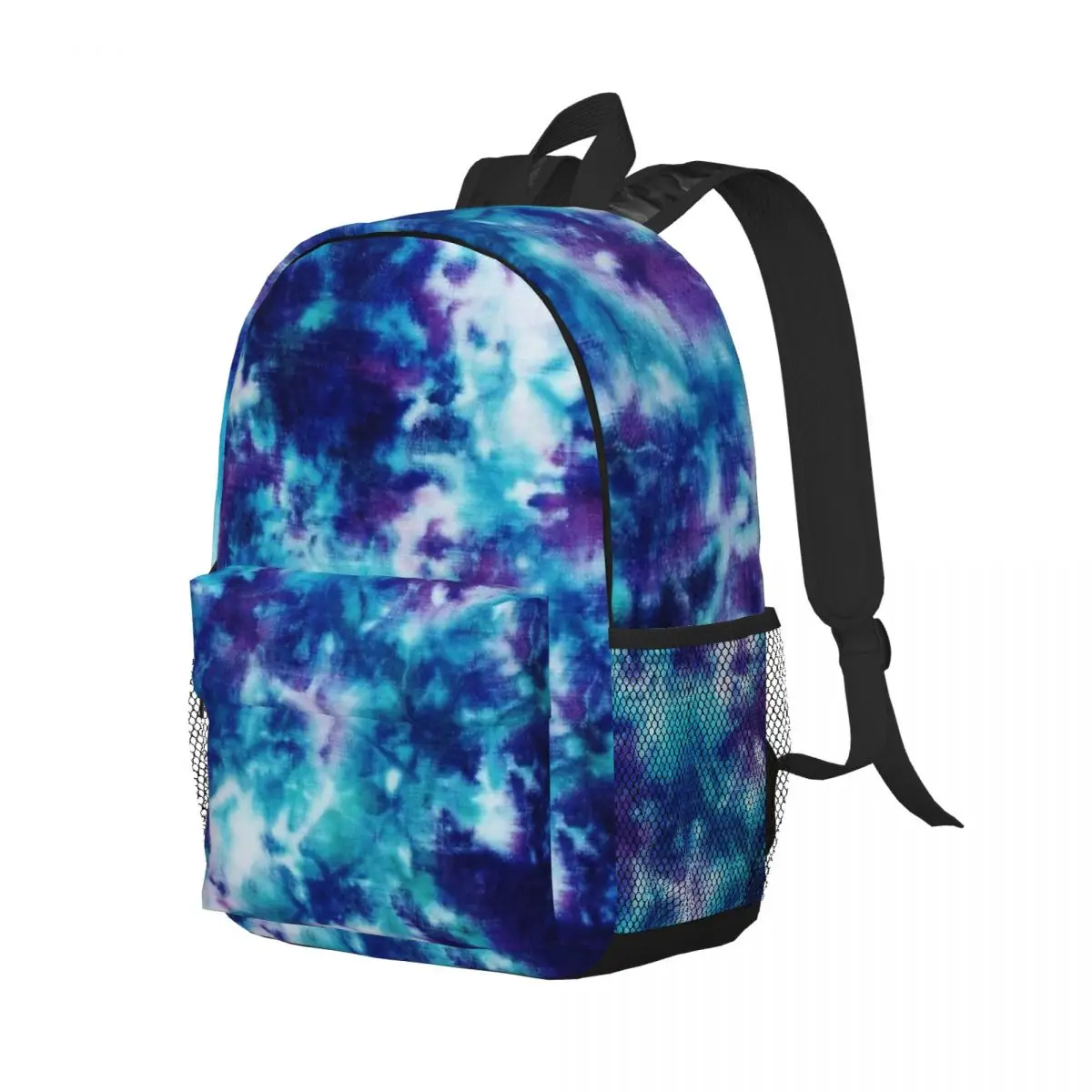 New Fashion Striking Aqua, Dark Blue And Purple Tie Dye Print Photo Waterproof Backpack Trendy Girls Boys School Book Bag