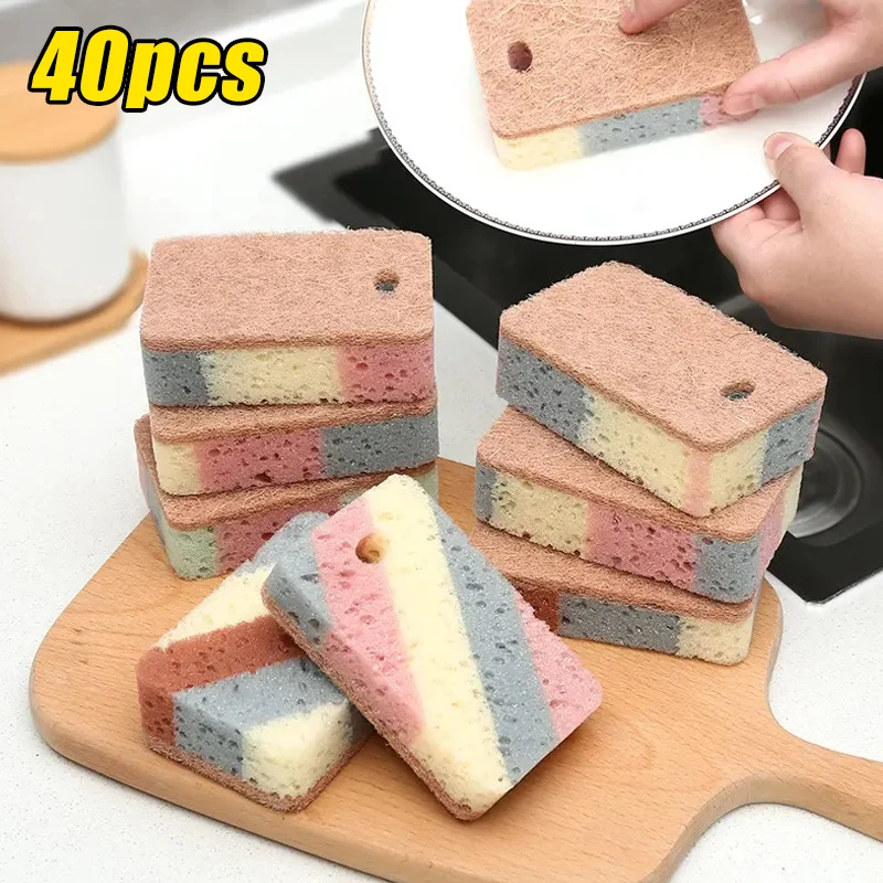 Natural Dish Scrubbing Kitchen Cleaning Sponge Rub Wood Pulp Cotton Dishwashing Sponge Scouring Pad Kitchen Rag Dish Cloth