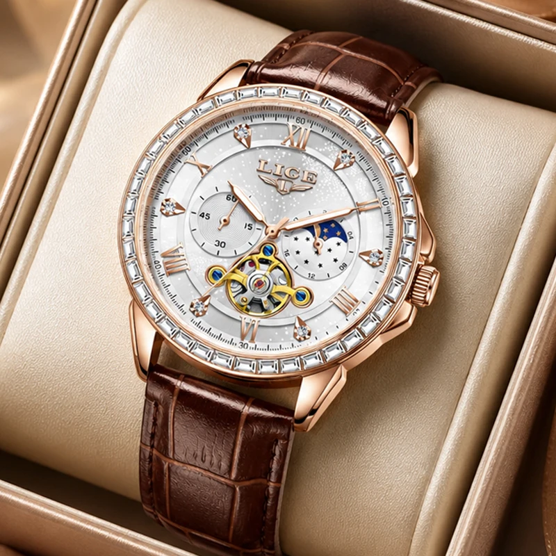 LIGE Fashion Women's Watches Top Brand Luxury Mechanical Watch Ladies Waterproof Automatic Wristwatch Gift For Women Reloj Mujer