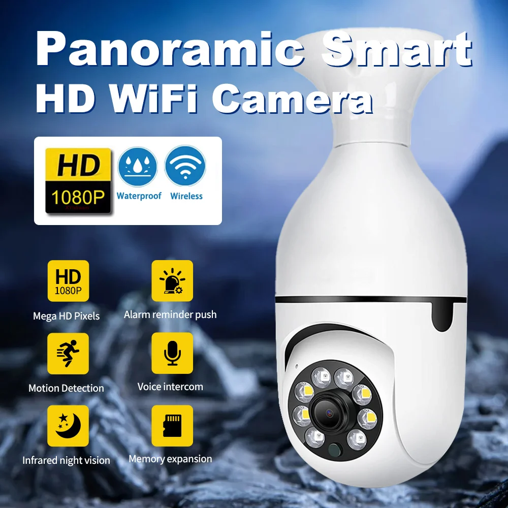 A6 Light Bulb Camera Wireless 1080P Panoramic Smart HD WiFi Cam Night Version Home Security Surveillance LED E27 Bulb Holder