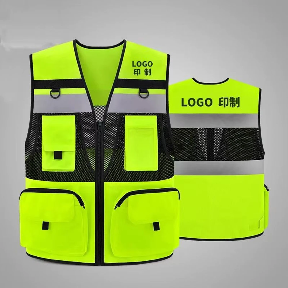 

Safety Vest High Visibility Man Working Clothes with Multi-Pockets Traffic Construction Breathable Mesh Hi Vis Vest Workwear