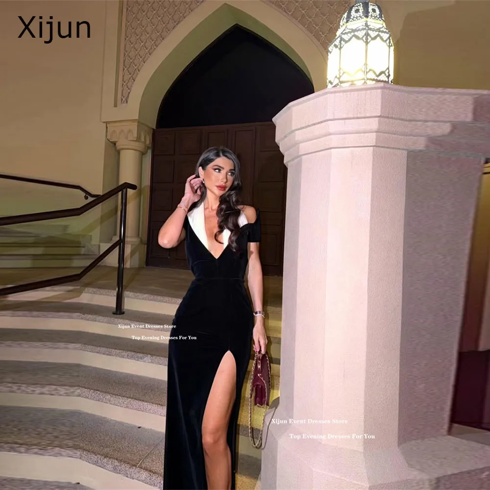 Xijun Elegant Black Velvet Evening Dresses Haler Sleeveless Mermaid Prom Dresses Split Formal Party Gowns Women 2026 Customized