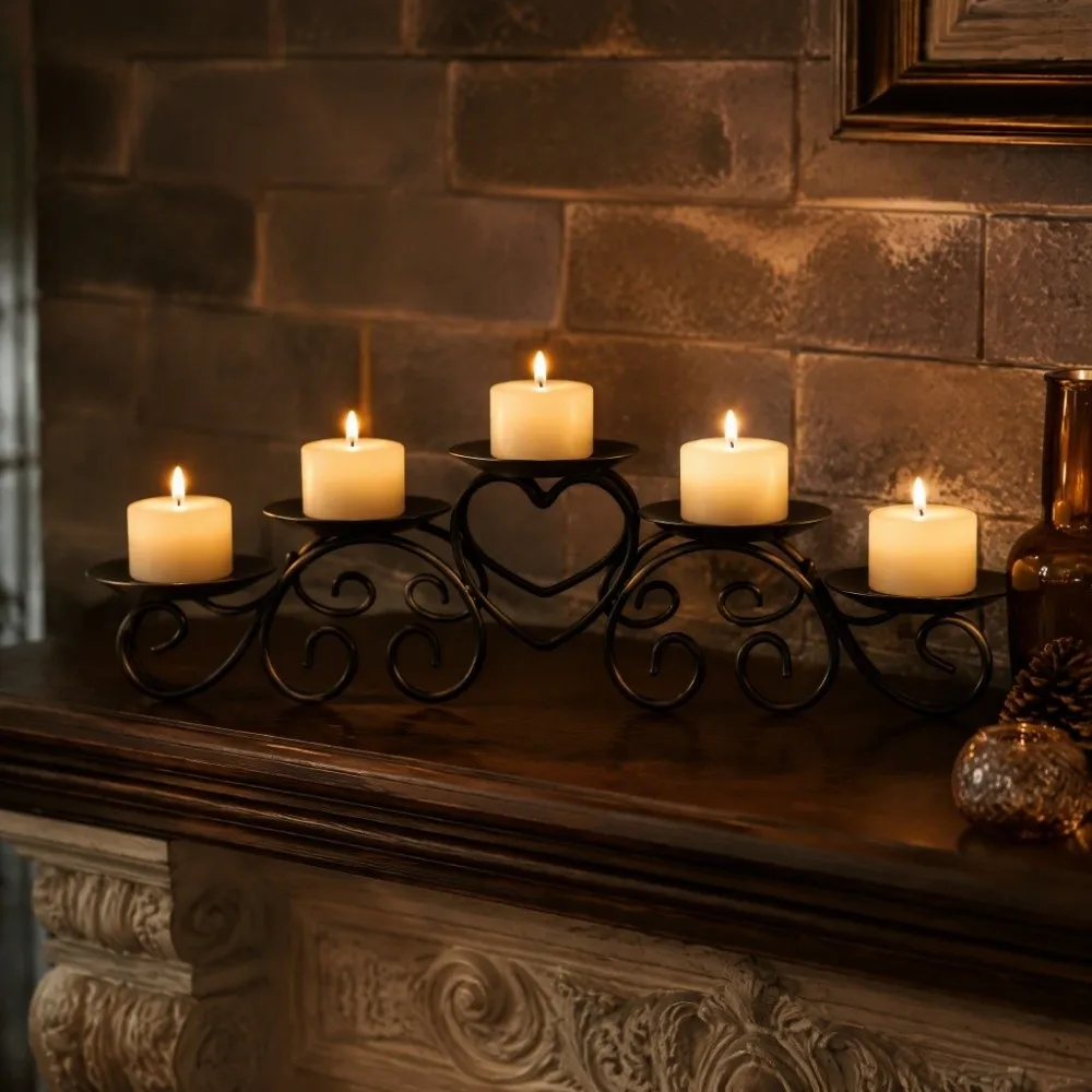 Wrought Iron Metal Heart Shaped Candle Holder Minimalist Modern Candlestick Holders Romantic Five Headed Candlestick Party