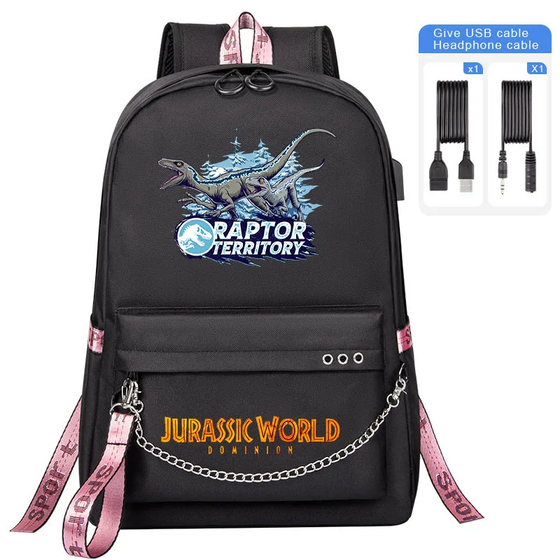 

Jurassic Park Raptor Choildren Backpack Jurassic World Dominion Print High quality Boy school backpack USB Laptop Travel bag