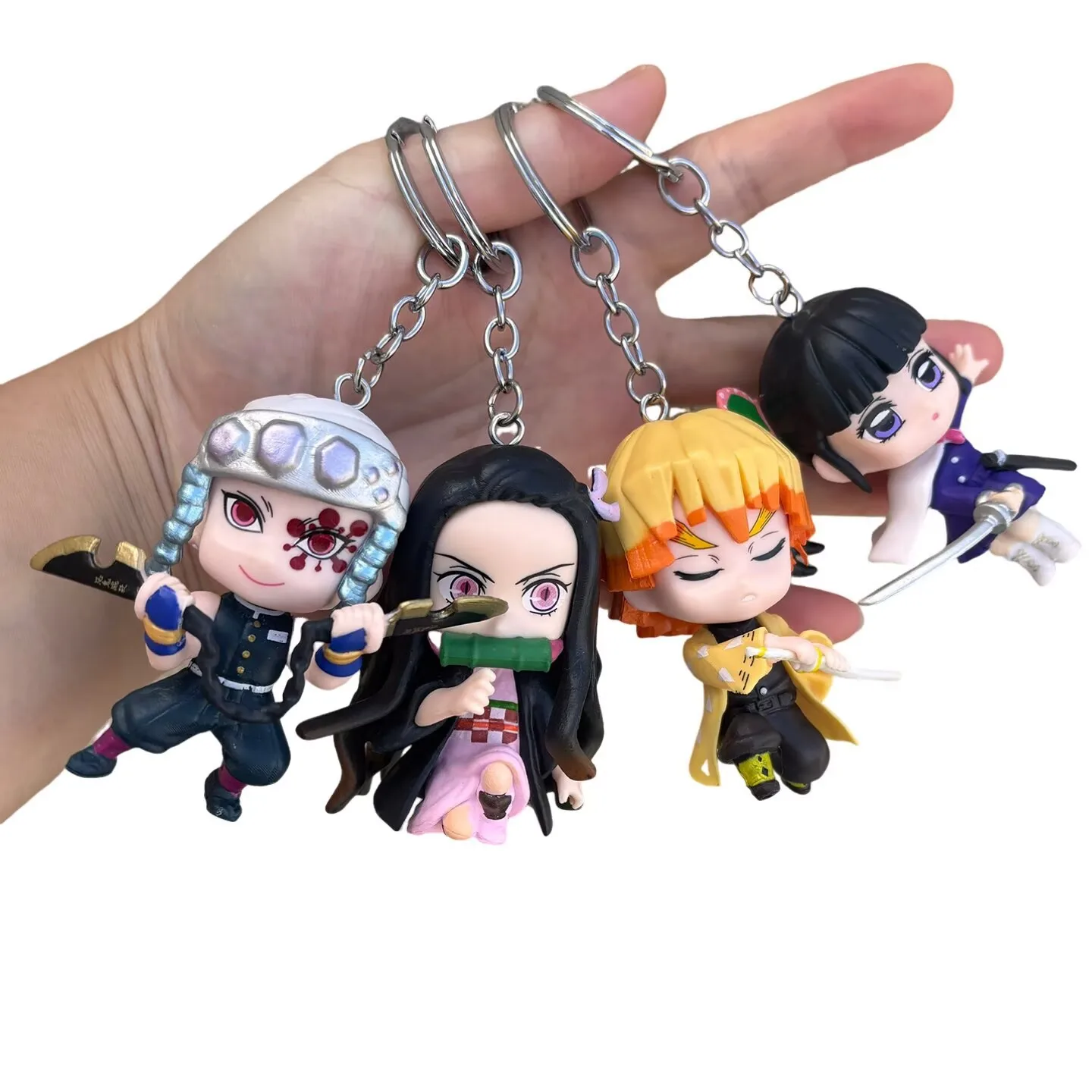 Novo 8 pçs/set Demon Slayer Anime Figura Periférica Chaveiro Nezuko Zenitsu Personagem de Desenho Animado Ornamento Acessórios