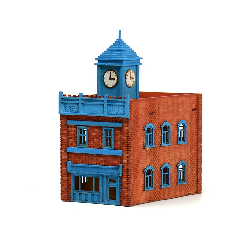 1/72 European Bell Tower Store Architectural Scene Wooden Assembly Model Ornament DIY Handmade Gift