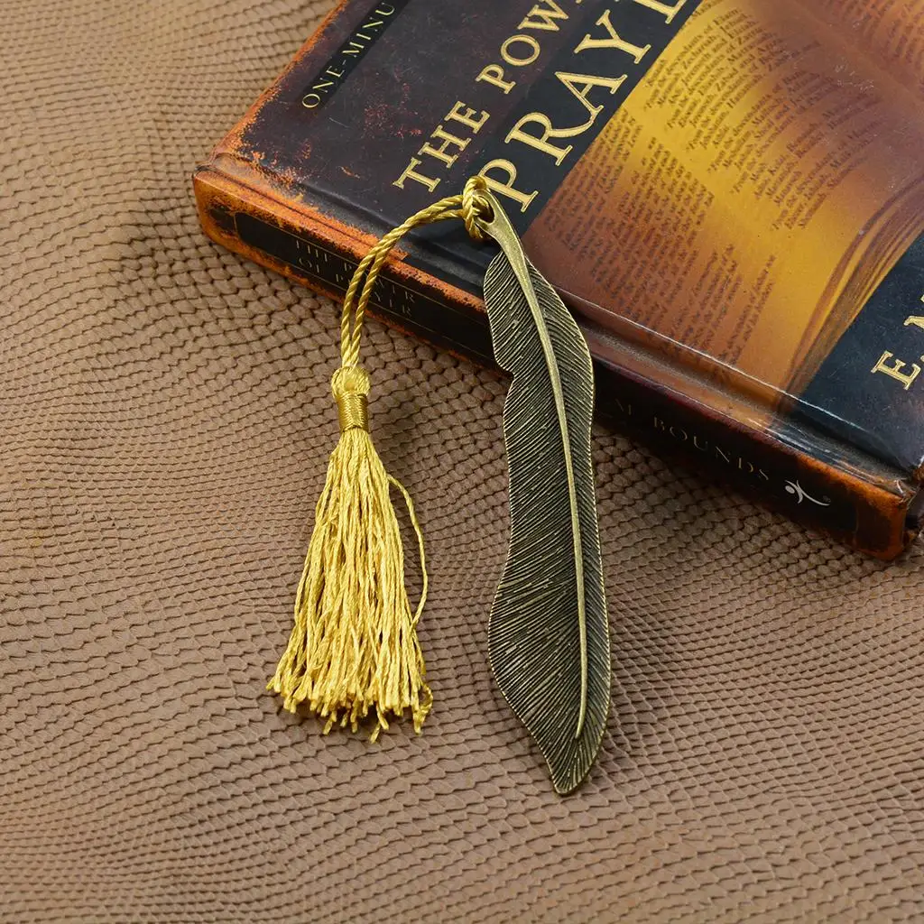

Metal Beading Bookmark Vintage Feather Pattern Stationery Gift Golden Alloy for Jewelry Making Crafts