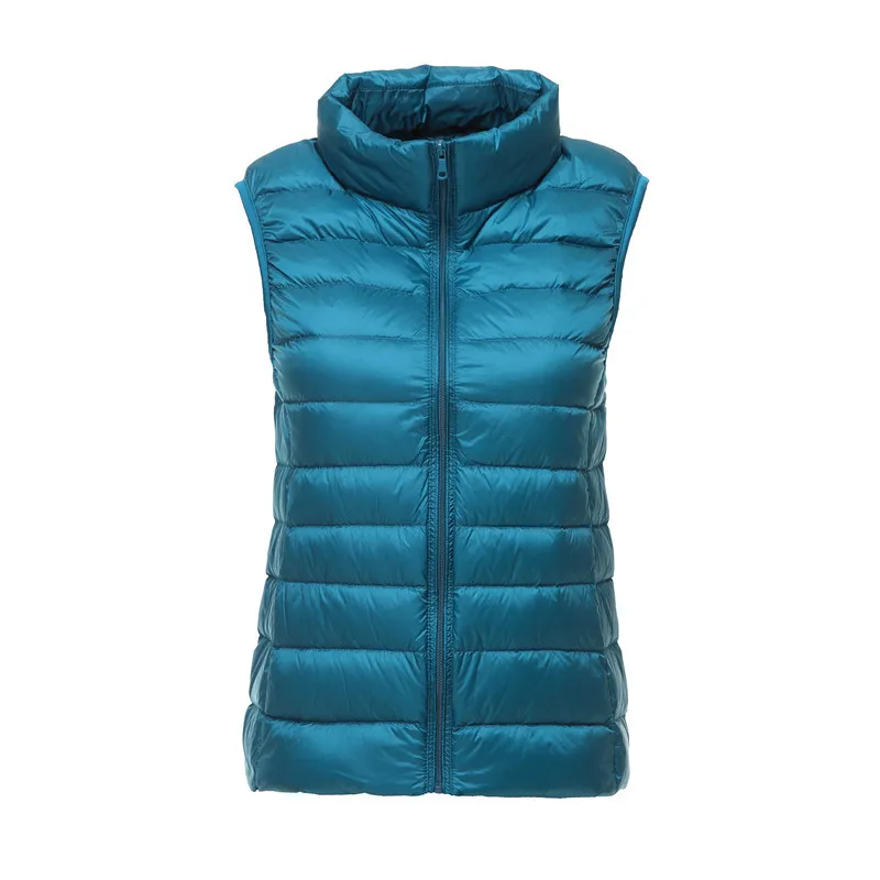 Women's Lightweight Padded Outerwear Slim Packable Quilted Vest Short Puffer Vest Stand Collar Down Vest Winter Down Waistcoat