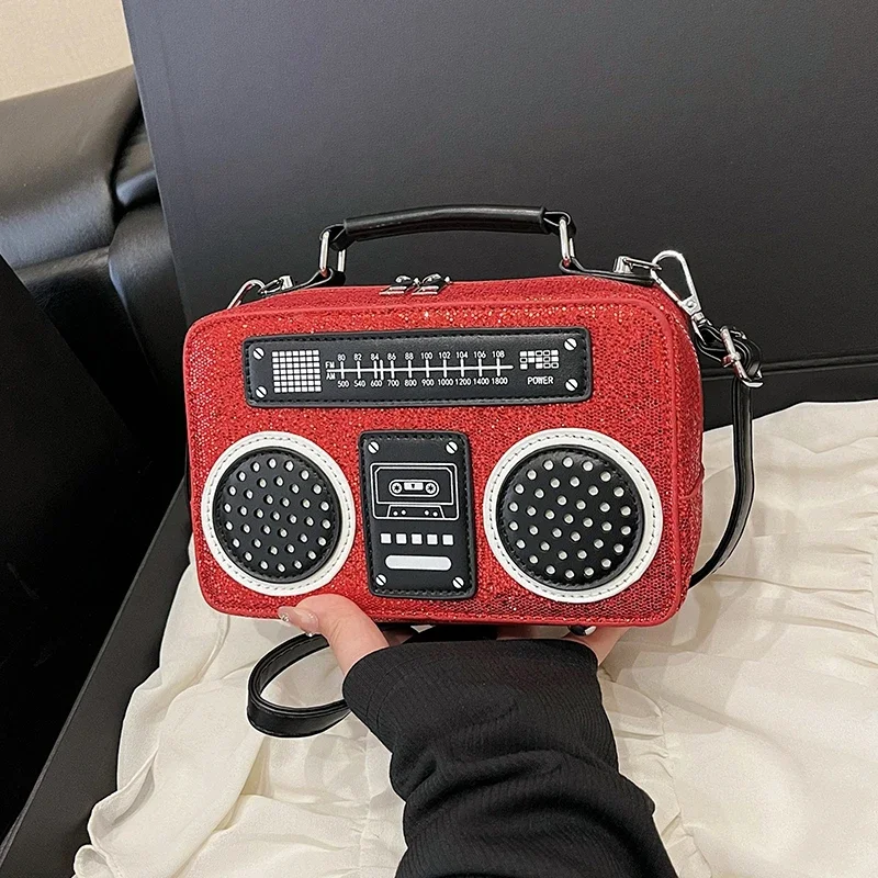 

Personality Women's Creative Shoulder Bag Radio Shaped Crossbody BagDesigner Sweet Girl Phone Purses PU Leather Small Handbag
