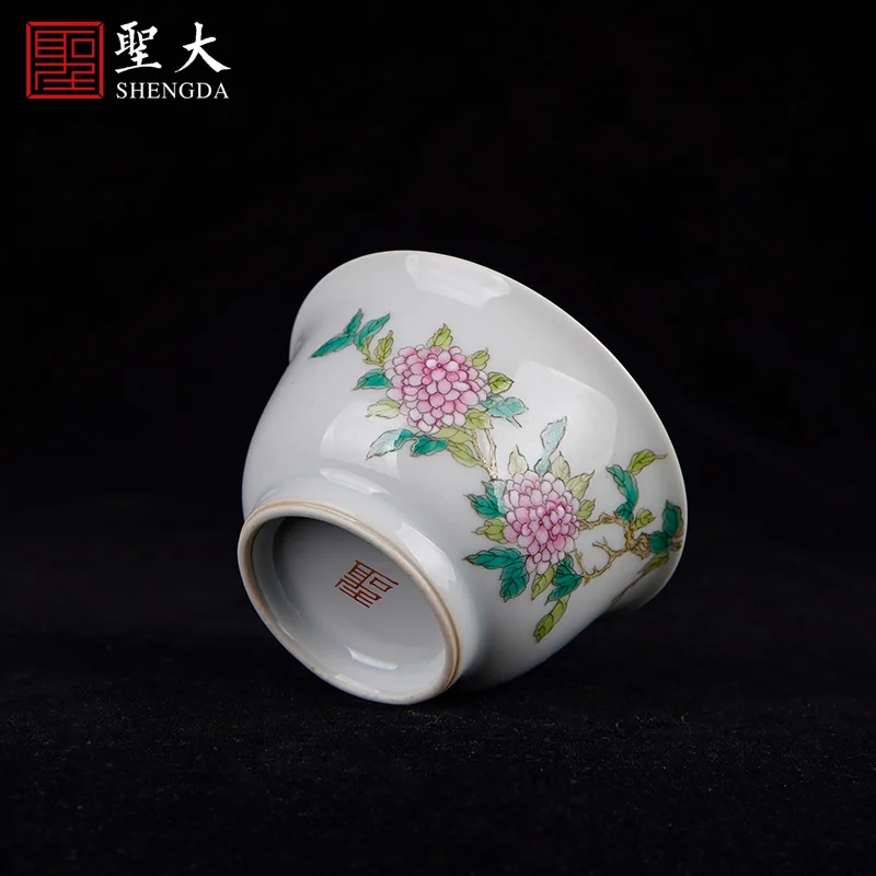 

|ceramic Kung Fu tea cup hand-painted blue and white tangled lotus pink hydrangea owner Jingdezhen tea set tea cup