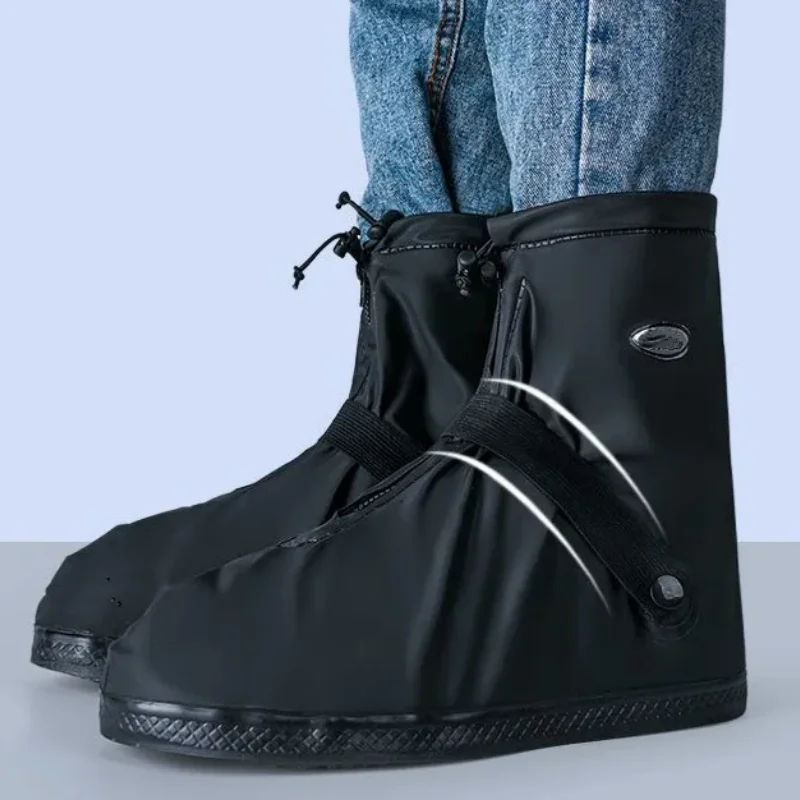 Size 36-47 Reusable Waterproof Shoes Cover Water Boot Cycling Hiking Anti-Slip PU Leather Overshoes Rain Snow Shoes Protectors