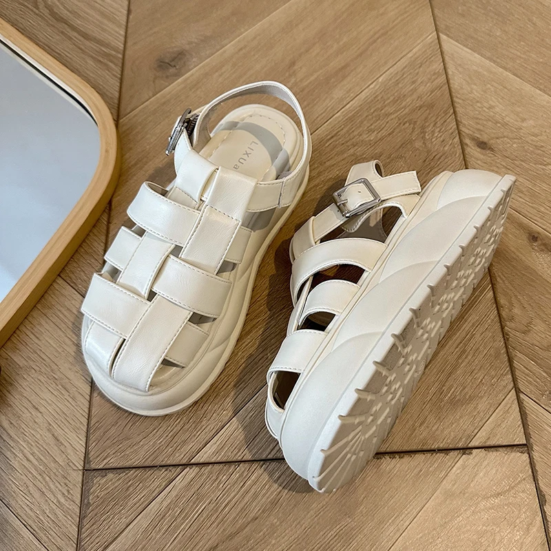 2024 Gladiator Summer Chunky Women Sandals Fashion Cover Toe Platform Flats Slides Ladies Outdoor Casual Shoes Beach Sandalias