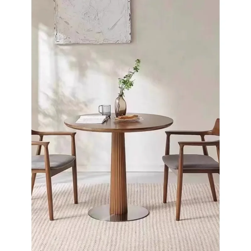 Simple solid wood small apartment round table negotiation table and chair combination balcony dining table and chair commercial