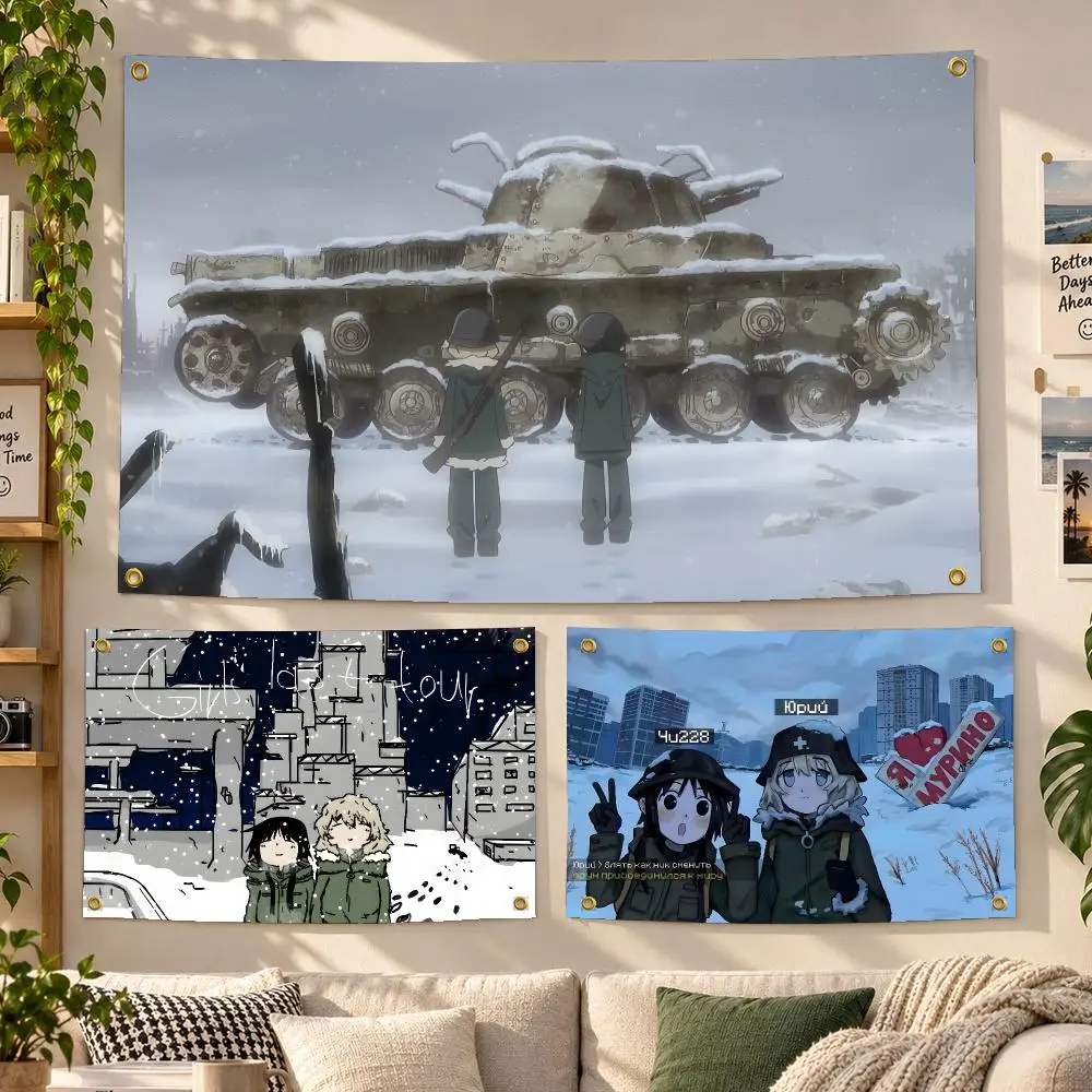 Anime Girls' Last Tour Post Apocalyptic Flags Personalized Banner Flag Room Dorm Camping Picnic Garage Bar Outdoor Wall Decor