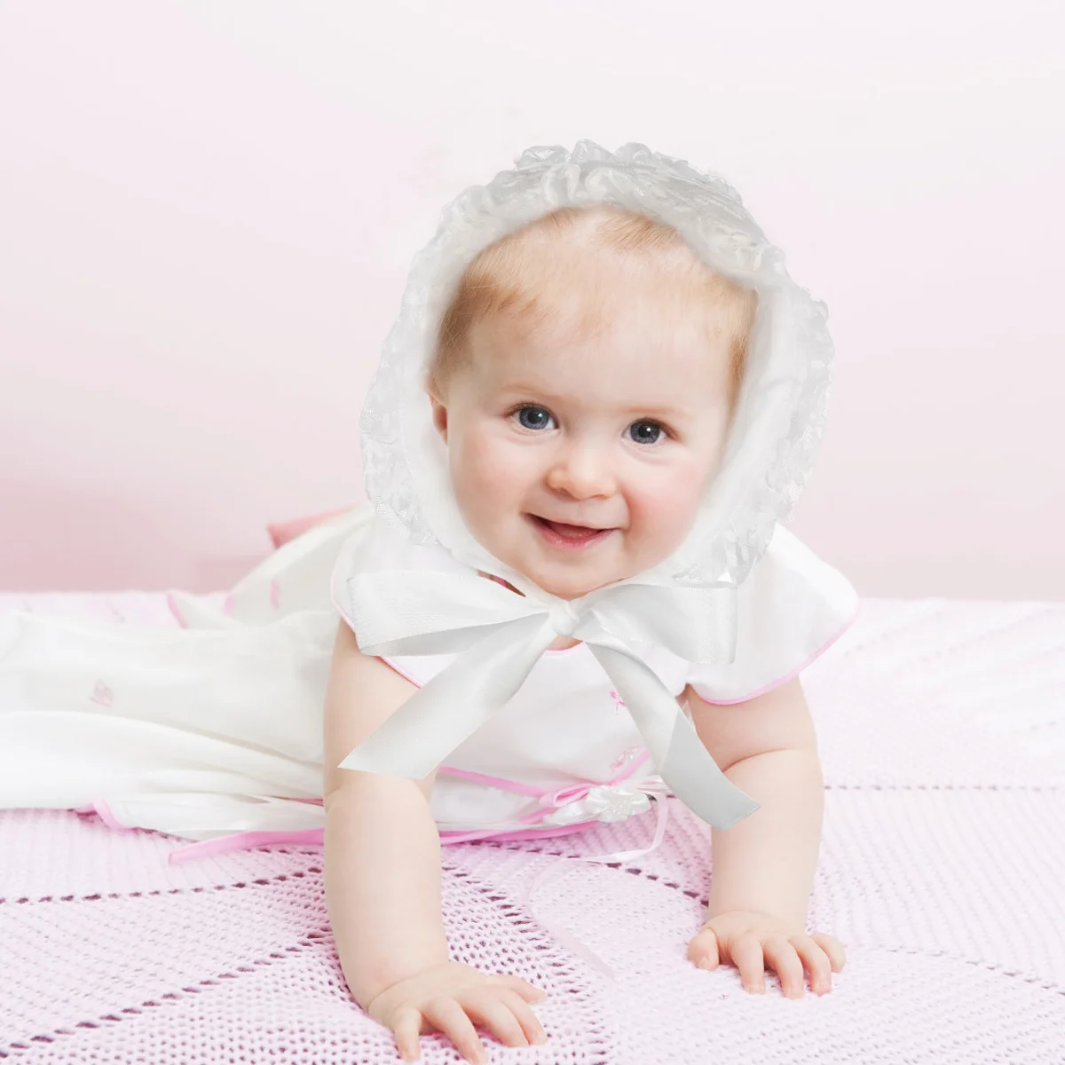 Fenical AdTosBaby-Bonnet en dentelle pour bébé, joli chapeau pour bébé âgé de 0 à 2 ans, blanc, taille moyenne