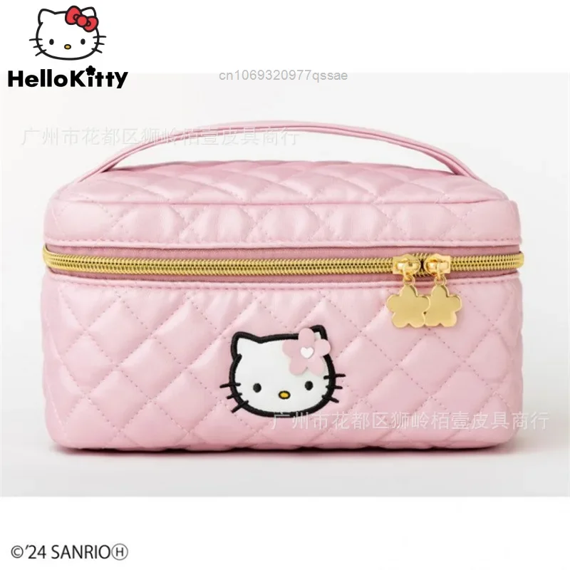 Sanrio Japanese New Cartoon Cute Hello Kitty Embroided Tote Bag, Y2k Girl\'s PU Storage Bag, Large Capacity Zipper Makeup Bag,