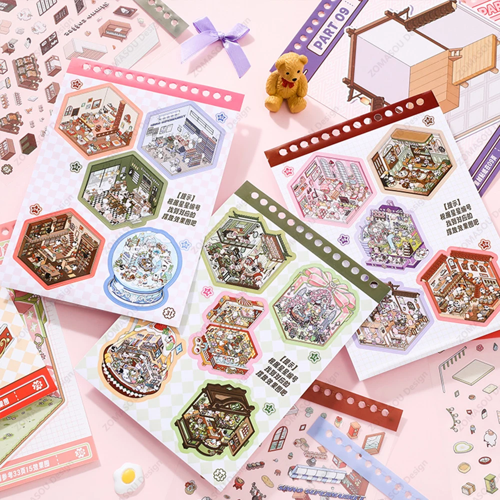 15IN1 3D Landscape Stickers Book 2.5d DIY Cabin Scene Sticker Birthday Gift for Child Kid