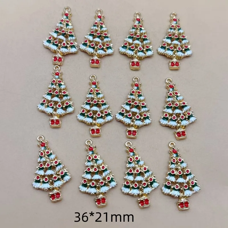 12pcs Cute Enamel Christmas Tree Charms Pendants for Jewelry Making Necklaces Earrings Bracelets Accessories DIY Crafts Supplies