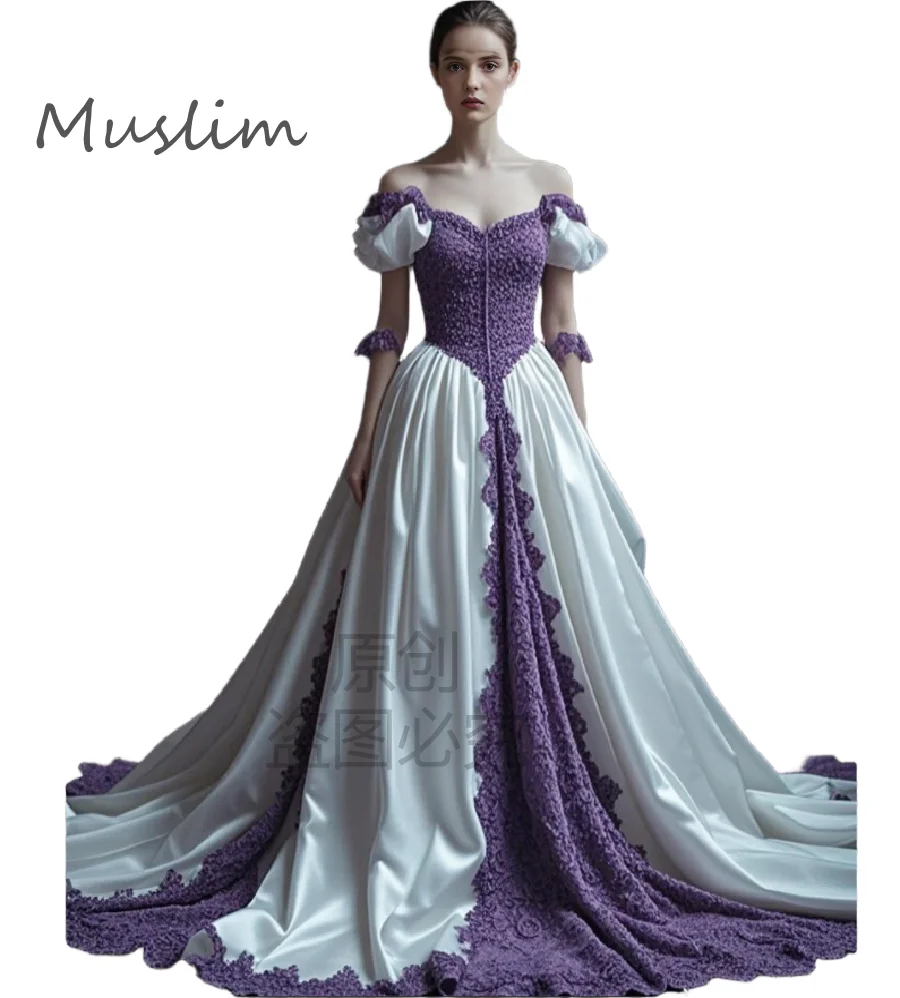 Robe de mariée gothique élégante violette avec blanc, manches courtes, en dentelle, robe de mariée médiévale, elfe, romantique, victorienne, 2026