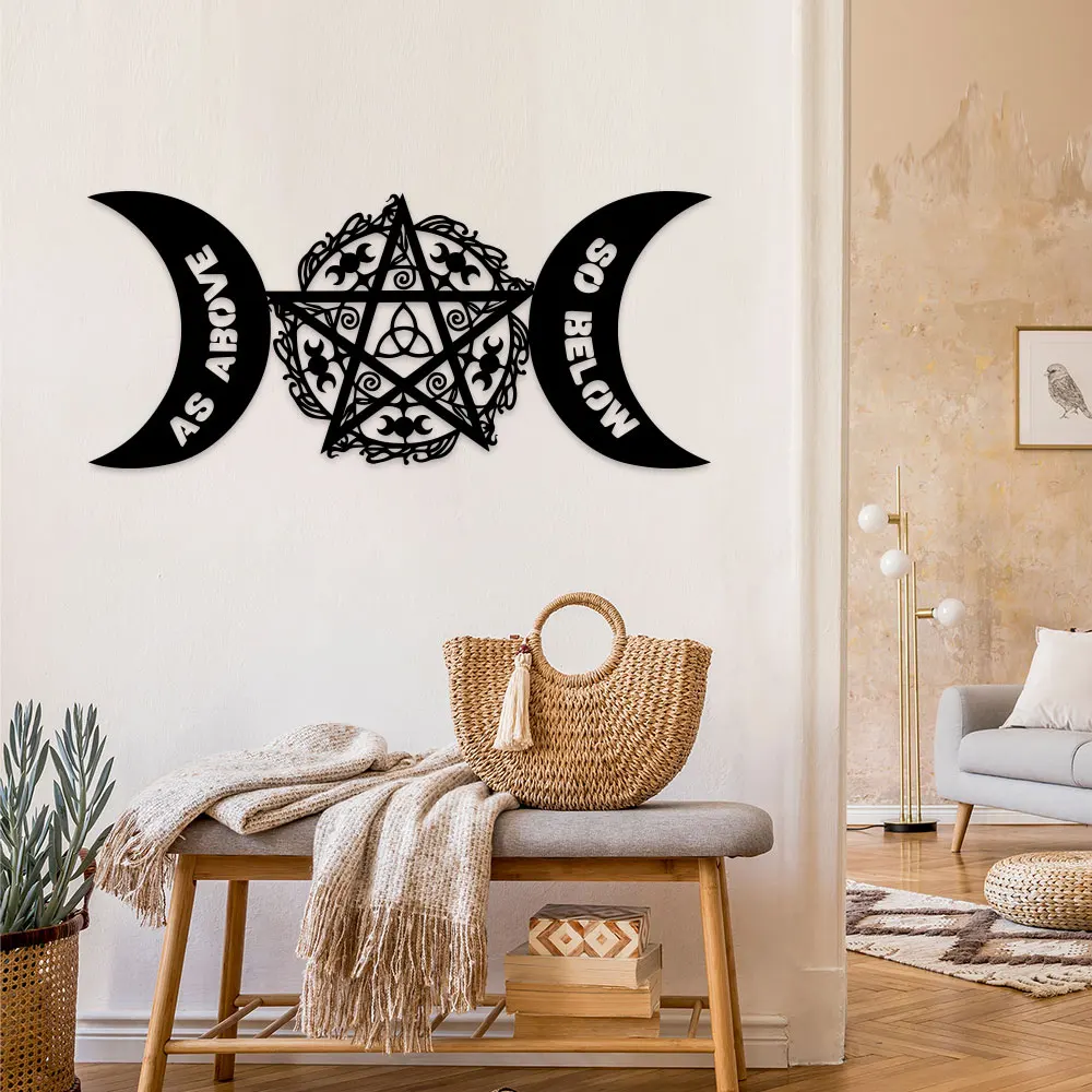 1pc Metal Wall Art, Witch Pagan Design]  Pentagram Metal Wall Art Classic Witch Pagan Celestial Design Moon Phase Decor