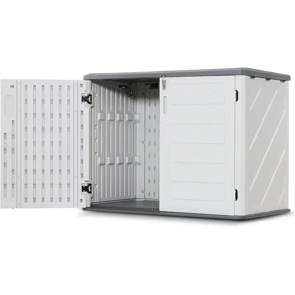 25 Cu. Ft. Small Plastic Outdoor Storage Cabinet with Floor, 4.3 x 2.5 ft Waterproof Resin Shed, Lockable Horizontal Storage for