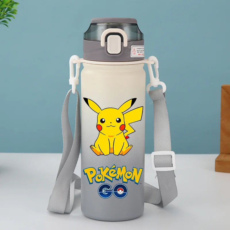 600ML Stainless Steel Pokemon Childrens Drinking water Bottle Pikachu Portable Insulated Straw water Cup Aldult Large Capacity