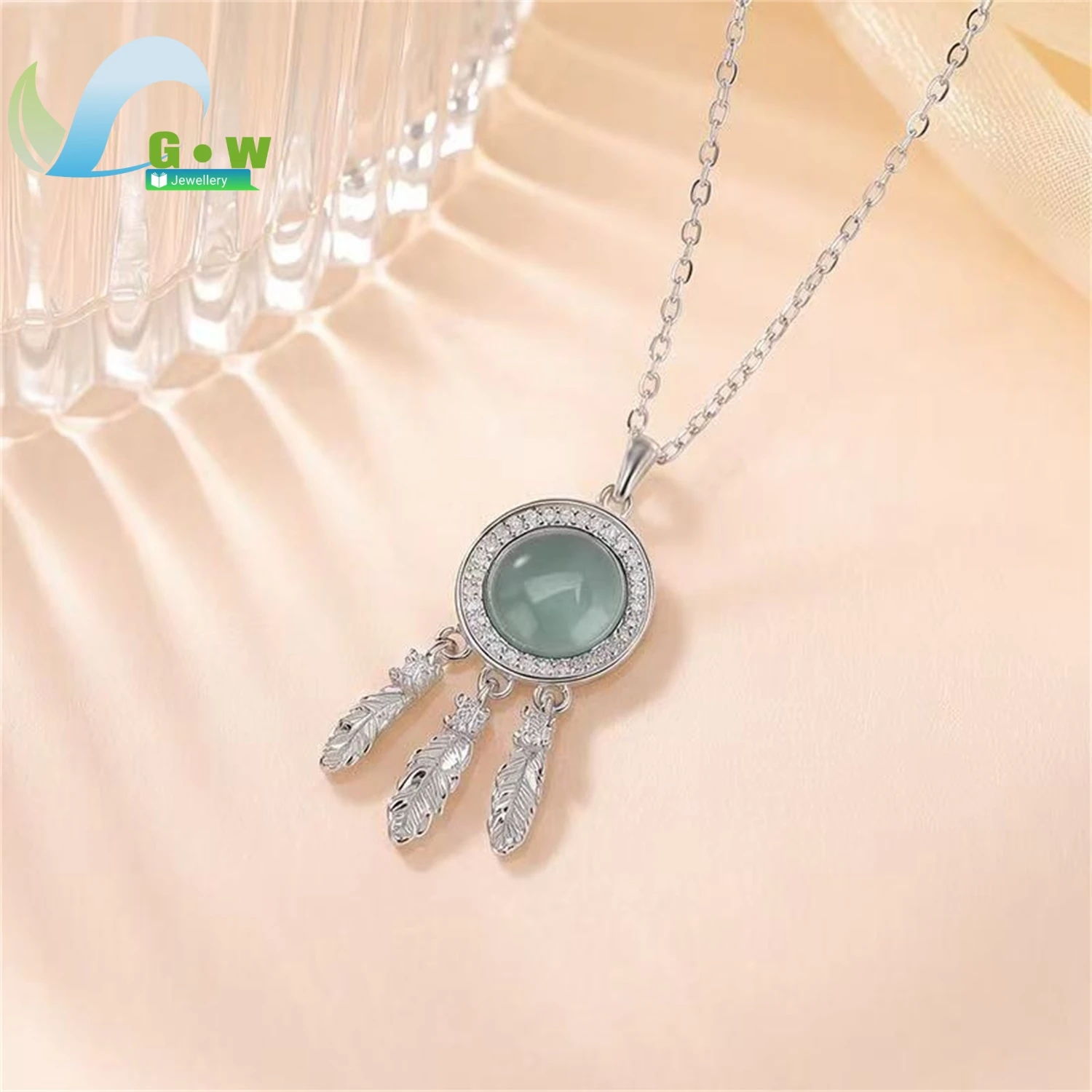 Natural Blue Water Jadeite Round Pendant Necklace Women Elegant Versatile Commute Minimalist Gemstone Jewelry Charm Gift For