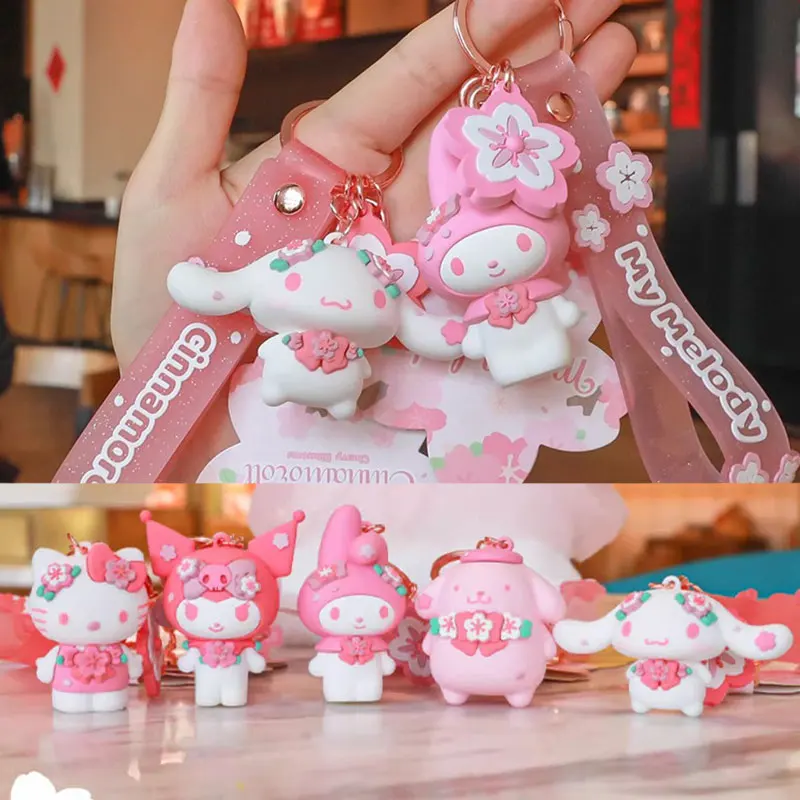 

Sanrio Cartoon Animal Kuromi Hello Kitty Cinnamoroll Melody Pendant Keychain Key Ring Action Figures Collection Model Toys Gifts
