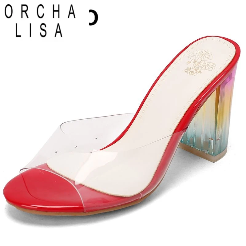 

Бренд ORCHA LISA 2025 Женские сандалии на блочном каблуке 9 см Слипоны-мюли Смешанные цвета Большой размер 45 46 47 48 Мягкая обувь для свиданий Лето