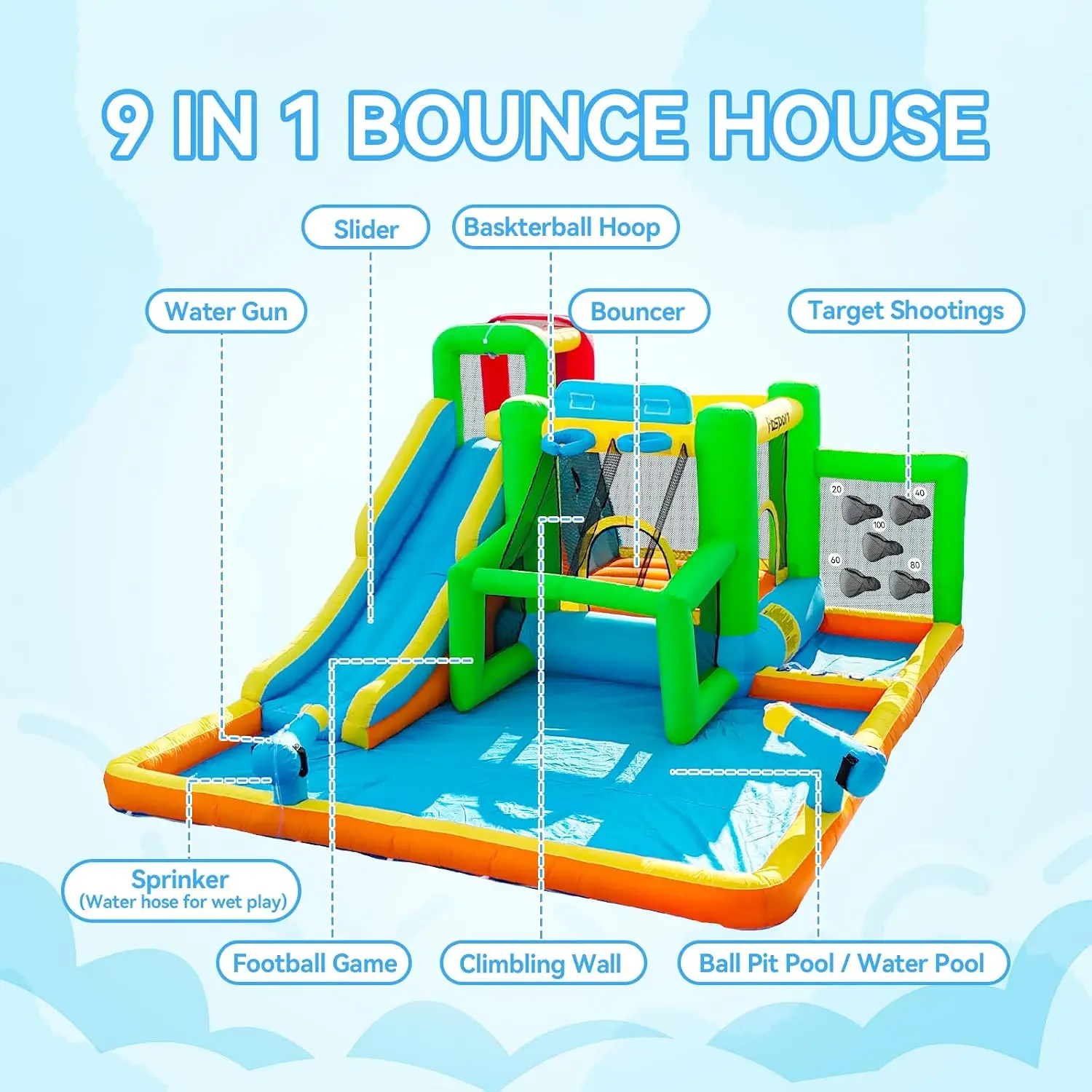 FBSPORT Inflatable Bounce House Water Slide, Bounce House for Kids Indoor Outdoor Bouncy House with 550W Blower, Bounce Castle w view 3